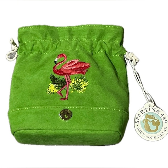 Spartina 449 Keepsake Drawstring Pouch Flamingo Green NWT - Picture 4 of 6